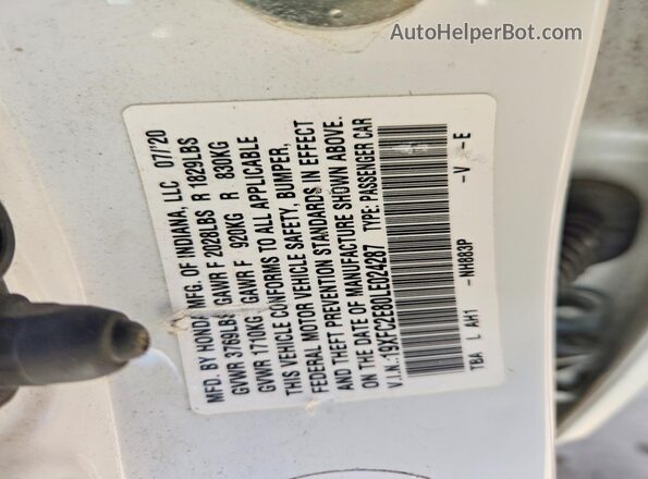 19XFC2E80LE024287 2020 HONDA CIVIC White Vista de la etiqueta del VIN