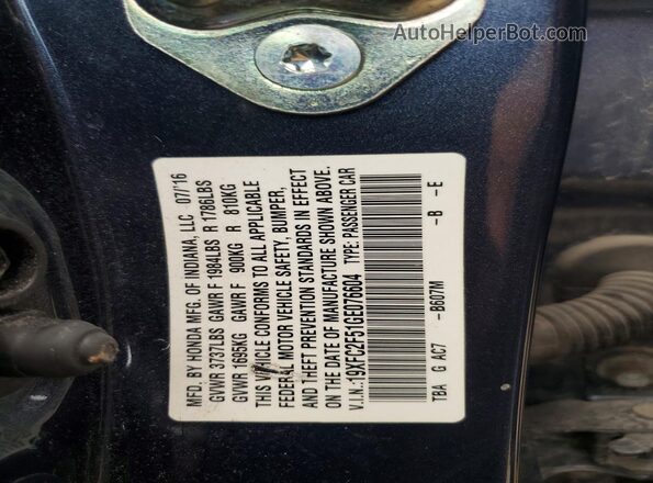 19XFC2F51GE076604 2016 HONDA CIVIC Blue Widok komory silnika