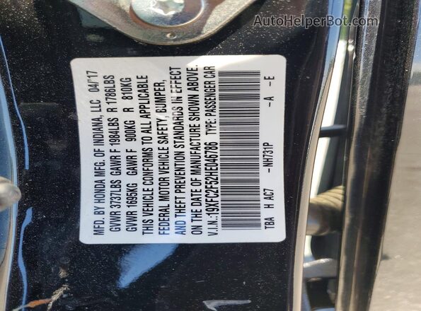 19XFC2F52HE046786 2017 HONDA CIVIC Черный Вид подкапотного пространства