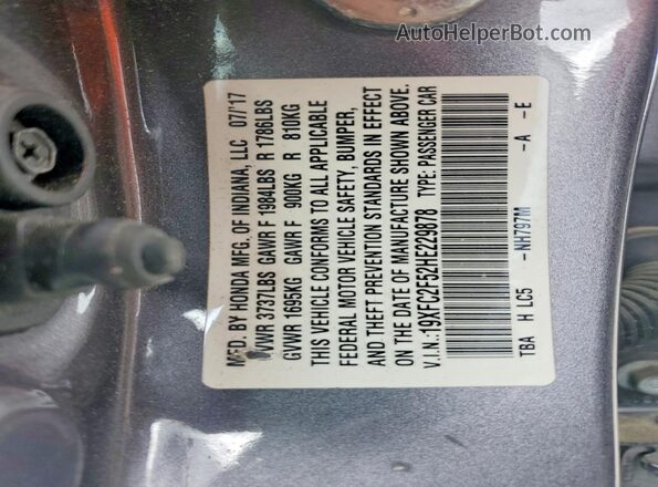 19XFC2F52HE229878 2017 HONDA CIVIC Серый Вид подкапотного пространства