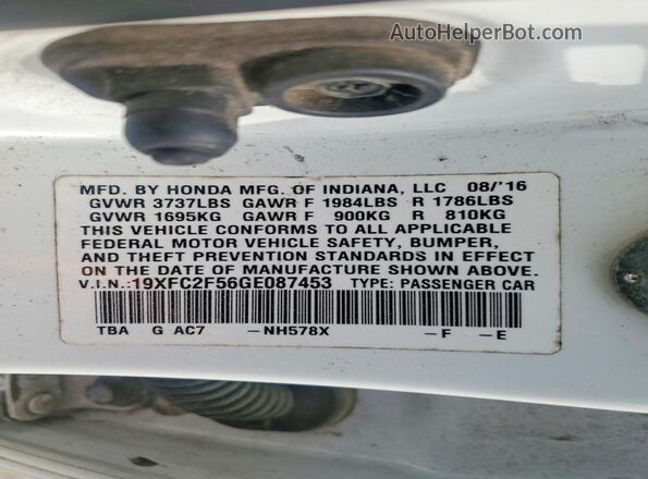 19XFC2F56GE087453 2016 HONDA CIVIC White Vista del compartimento del motor
