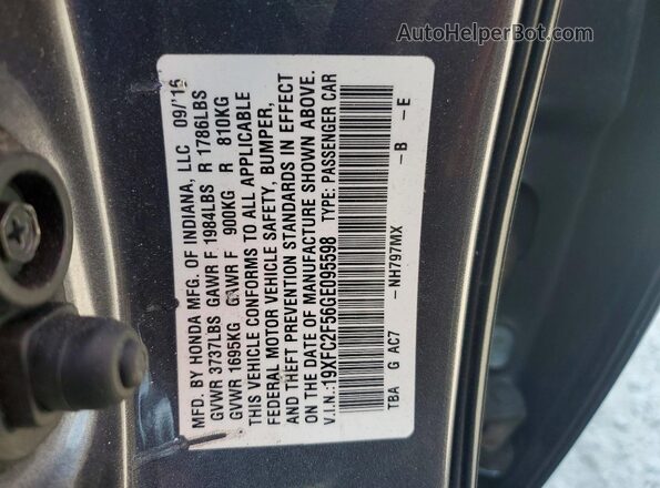 19XFC2F56GE095598 2016 HONDA CIVIC Blue Vista del compartimento del motor