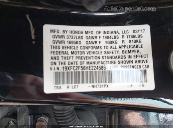 19XFC2F56HE224585 2017 HONDA CIVIC Черный Вид подкапотного пространства