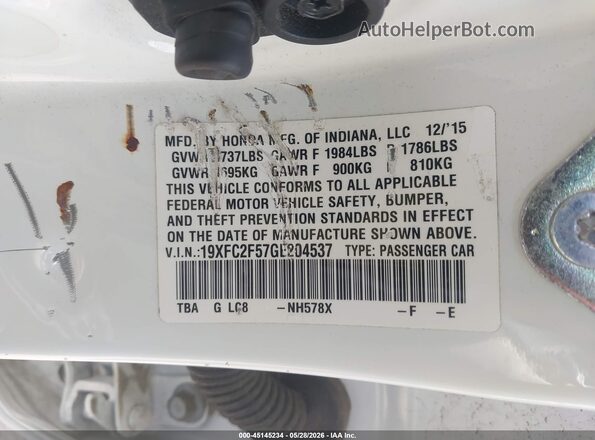 19XFC2F57GE204537 2016 HONDA CIVIC White Շարժիչի բաժամունքի տեսք