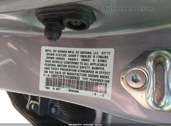 19XFC2F57HE069433 2017 HONDA CIVIC Silver ძრავის განყოფილების ხედი