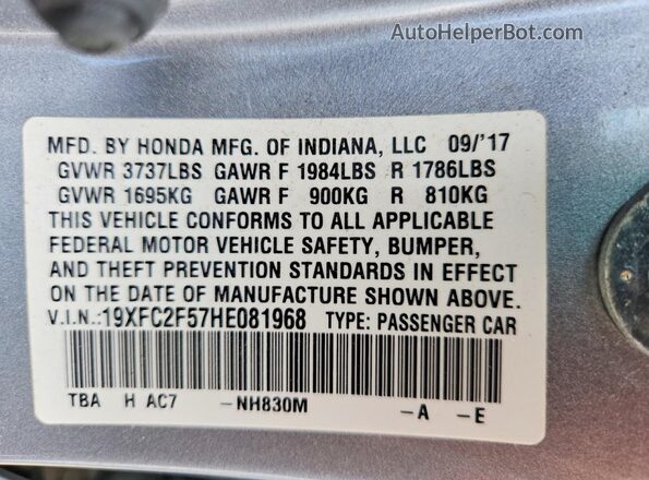 19XFC2F57HE081968 2017 HONDA CIVIC Silver Engine compartment view