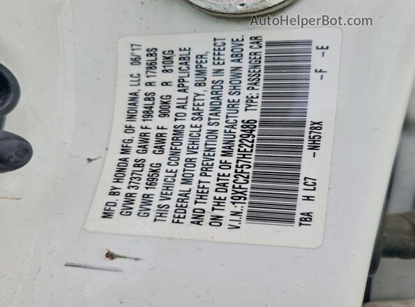 19XFC2F57HE229486 2017 HONDA CIVIC White Widok naklejki z numerem VIN
