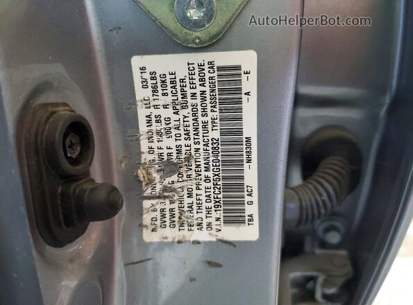 19XFC2F5XGE040832 2016 HONDA CIVIC Серебряный Вид наклейки с VIN-кодом