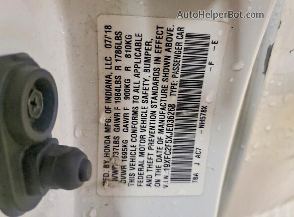 19XFC2F5XJE036268 2018 HONDA CIVIC White Widok komory silnika
