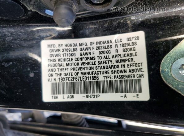 19XFC2F67LE011856 2020 HONDA CIVIC Black VIN կոդի պիտակի տեսք