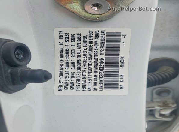 19XFC2F6XKE210494 2019 HONDA CIVIC White VIN კოდის სტიკერის ხედი