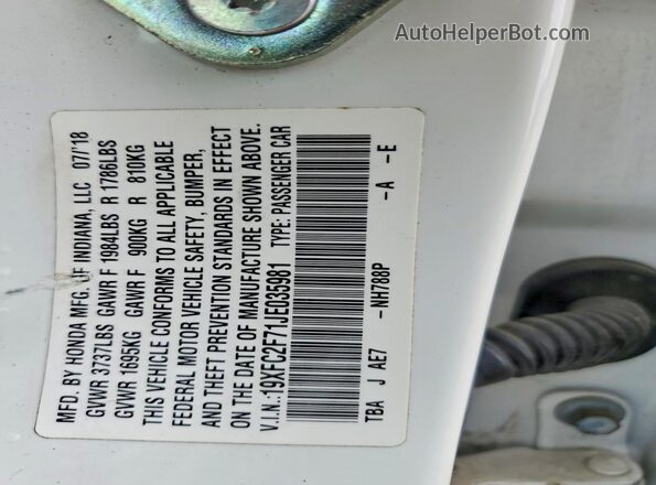 19XFC2F71JE035981 2018 HONDA CIVIC White Շարժիչի բաժամունքի տեսք