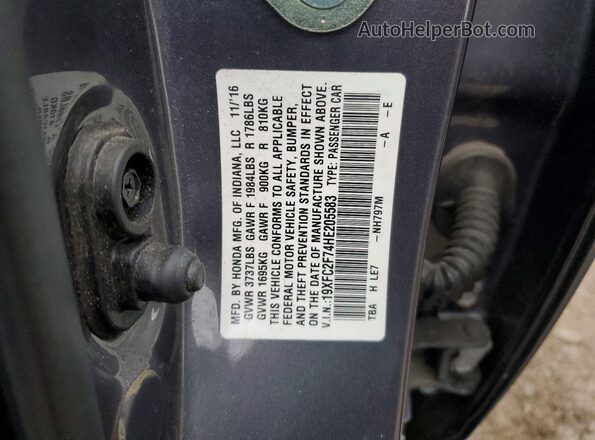 19XFC2F74HE205583 2017 HONDA CIVIC Gray Вид підкапотного простору
