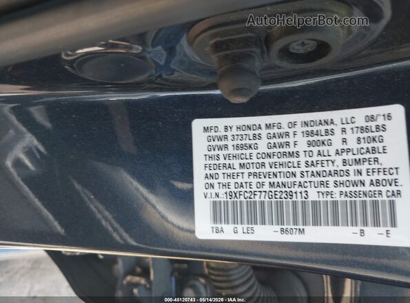 19XFC2F77GE239113 2016 HONDA CIVIC Blue Widok komory silnika