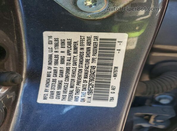 19XFC2F79GE042749 2016 HONDA CIVIC Gray Engine compartment view