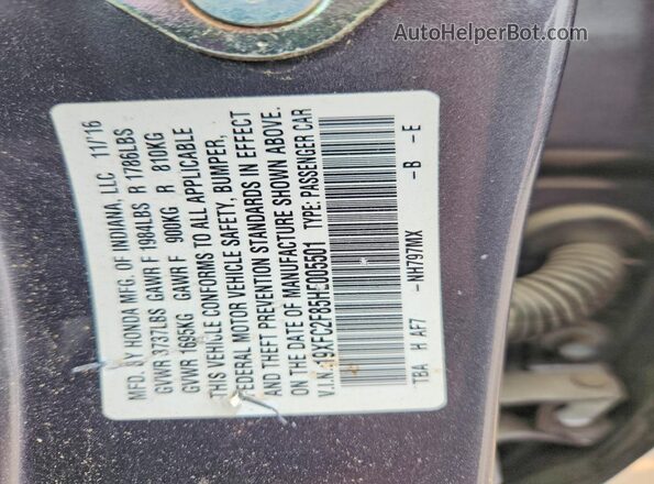 19XFC2F85HE005501 2017 HONDA CIVIC Серый Вид наклейки с VIN-кодом