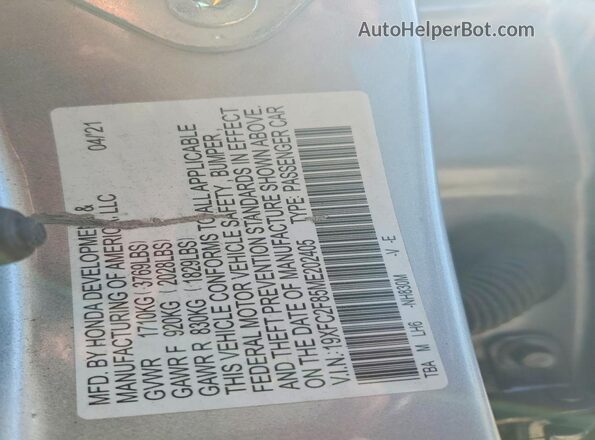 19XFC2F85ME202405 2021 HONDA CIVIC Silver ძრავის განყოფილების ხედი