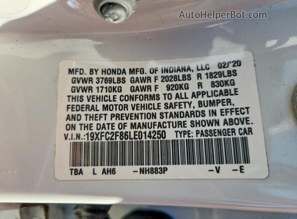 19XFC2F86LE014250 2020 HONDA CIVIC White Engine compartment view