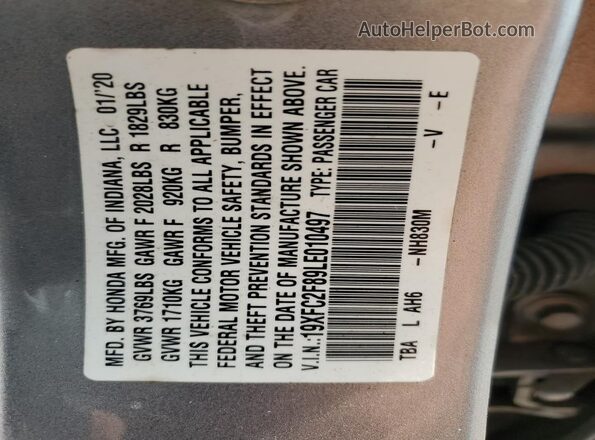 19XFC2F89LE010497 2020 HONDA CIVIC Silver Widok naklejki z numerem VIN