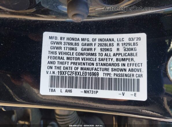19XFC2F8XLE016969 2020 HONDA CIVIC Черный Вид подкапотного пространства