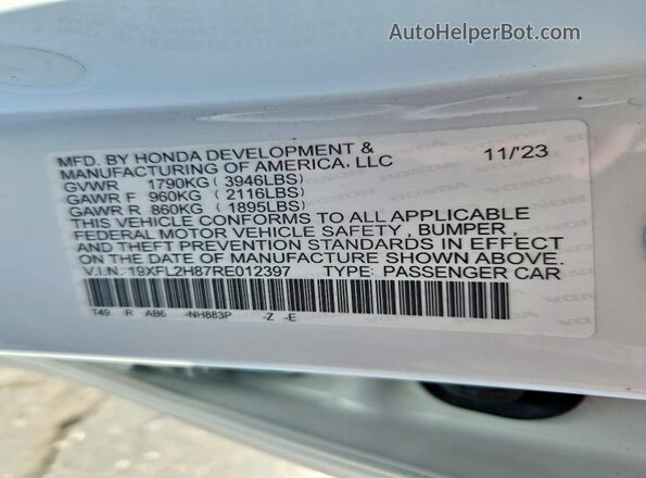19XFL2H87RE012397 2024 HONDA CIVIC Белый Вид подкапотного пространства