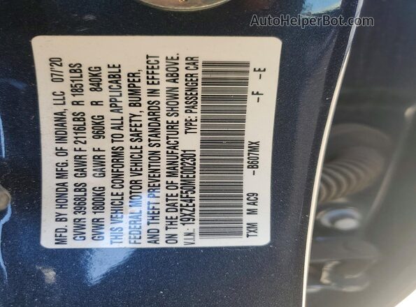 19XZE4F50ME002301 2021 HONDA INSIGHT Синий Вид подкапотного пространства