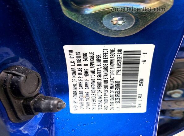19XZE4F53LE007619 2020 HONDA INSIGHT Blue Vista del compartimento del motor