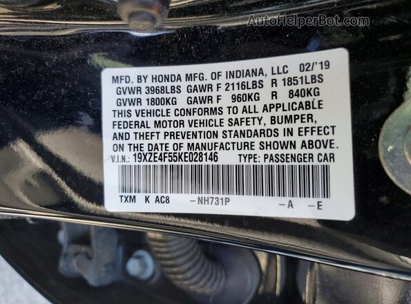 19XZE4F55KE028146 2019 HONDA INSIGHT Черный Вид подкапотного пространства