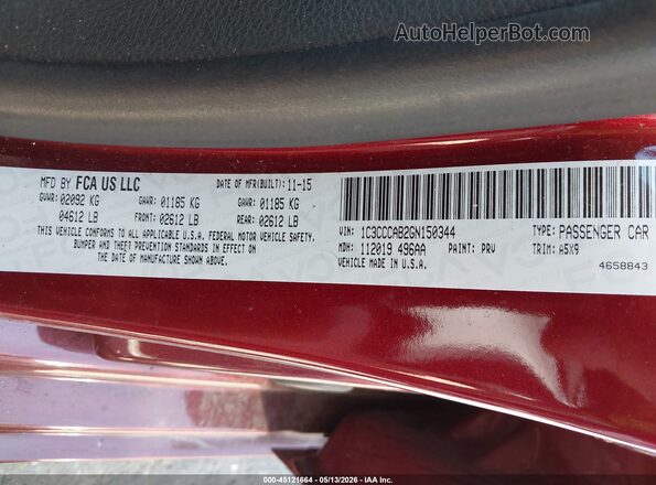 1C3CCCAB2GN150344 2016 CHRYSLER 200 Red Widok komory silnika