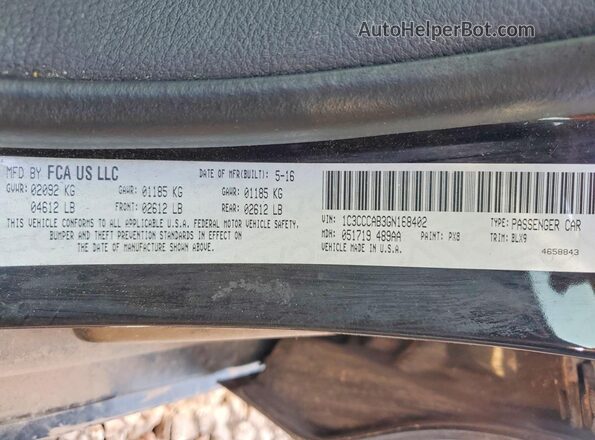 1C3CCCAB3GN168402 2016 CHRYSLER 200 Черный Вид наклейки с VIN-кодом