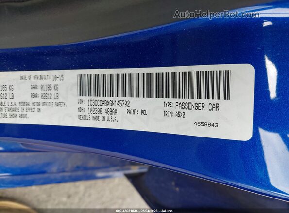 1C3CCCABXGN145702 2016 CHRYSLER 200 Синий Вид подкапотного пространства