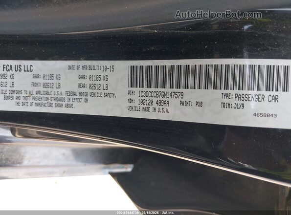 1C3CCCCB7GN147579 2016 CHRYSLER 200 Черный Вид подкапотного пространства
