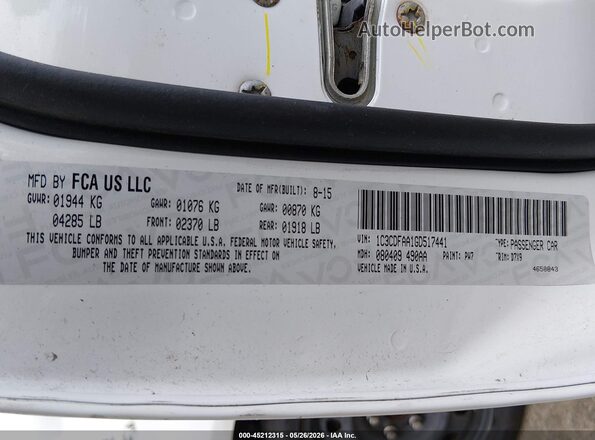 1C3CDFAA1GD517441 2016 DODGE DART White ძრავის განყოფილების ხედი