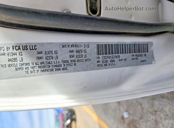 1C3CDFBA1GD720599 2016 DODGE DART White Engine compartment view