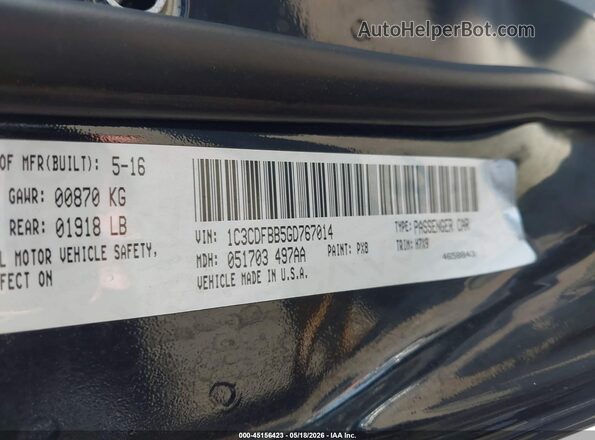 1C3CDFBB5GD767014 2016 DODGE DART Black Engine compartment view