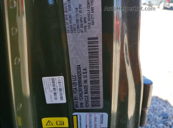 1C4HJXFN0MW526384 2021 JEEP WRANGLER Зеленый Вид наклейки с VIN-кодом