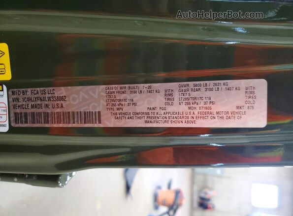 1C4HJXFN4LW338062 2020 JEEP WRANGLER Зеленый Панорамный вид салона 360°