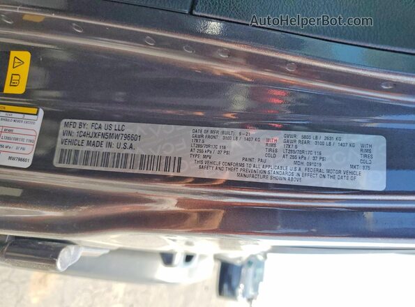 1C4HJXFN5MW796601 2021 JEEP WRANGLER Угольный Панорамный вид салона 360°