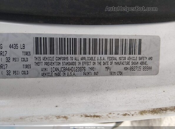 1C4NJCBA4HD123976 2017 JEEP COMPASS White Widok komory silnika