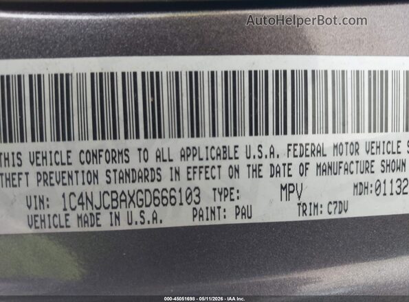 1C4NJCBAXGD666103 2016 JEEP COMPASS Серый Вид подкапотного пространства