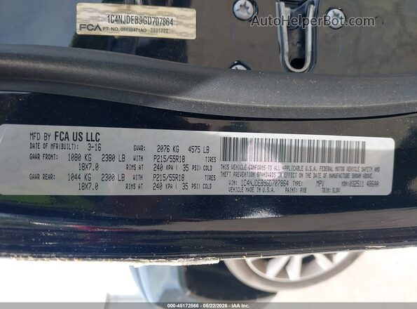 1C4NJDEB9GD707864 2016 JEEP COMPASS Черный Вид подкапотного пространства