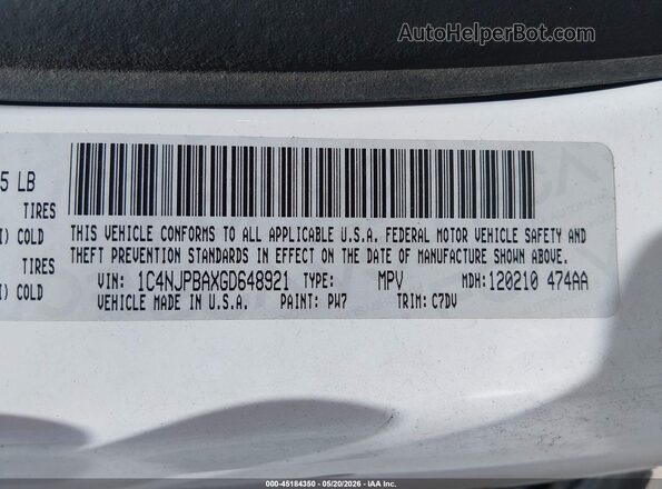 1C4NJPBAXGD648921 2016 JEEP PATRIOT White ძრავის განყოფილების ხედი