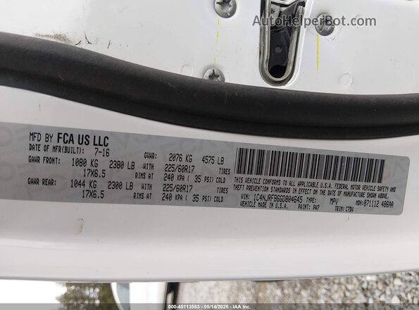 1C4NJRFB6GD804645 2016 JEEP PATRIOT White Շարժիչի բաժամունքի տեսք