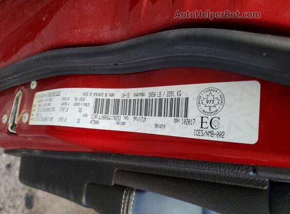 1C4PJLAB0GW178253 2016 JEEP CHEROKEE Red Widok naklejki z numerem VIN