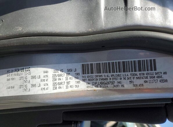 1C4PJLAB0GW207587 2016 JEEP CHEROKEE Silver Engine compartment view
