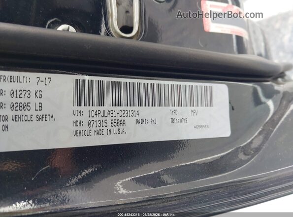 1C4PJLAB1HD231314 2017 JEEP CHEROKEE Черный Вид подкапотного пространства