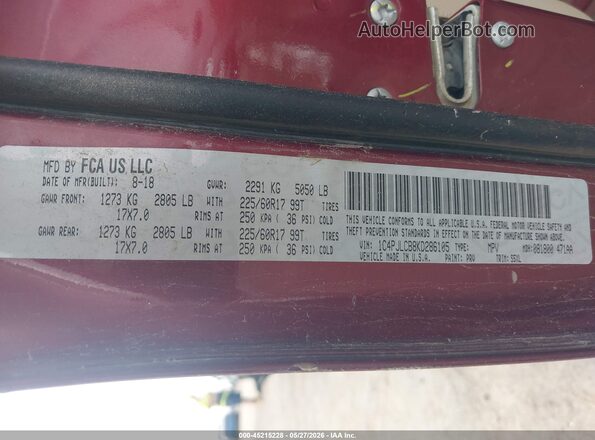 1C4PJLCB8KD286105 2019 JEEP CHEROKEE Темно-бордовый Вид подкапотного пространства
