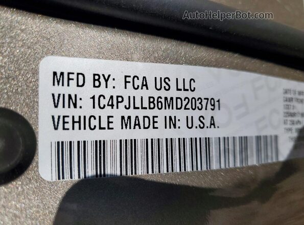 1C4PJLLB6MD203791 2021 JEEP CHEROKEE Gray VIN კოდის სტიკერის ხედი