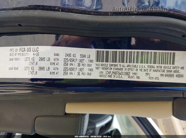 1C4PJMAB7GW313962 2016 JEEP CHEROKEE Dark Blue Вид подкапотного пространства