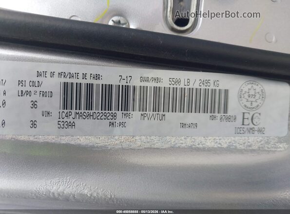 1C4PJMAS0HD229298 2017 JEEP CHEROKEE Gray Engine compartment view